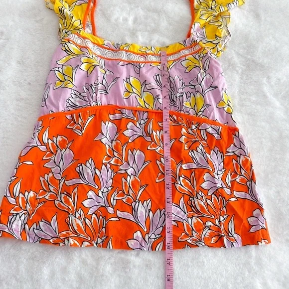 Farm Rio Tia Flutter Sleeved Blouse Floral Yellow Pink - Picture 8 of 8